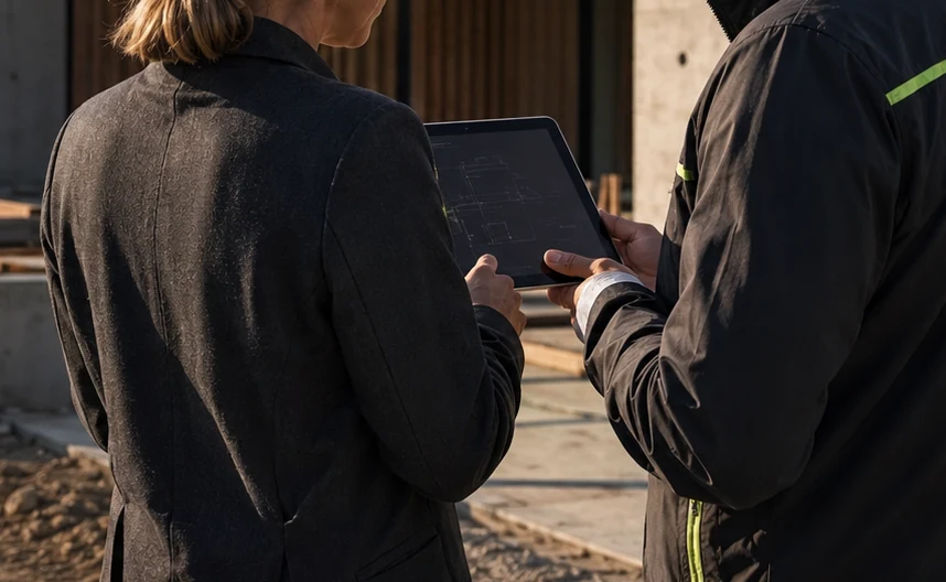 Detail van een praktijkbezoek met digitale informatie
